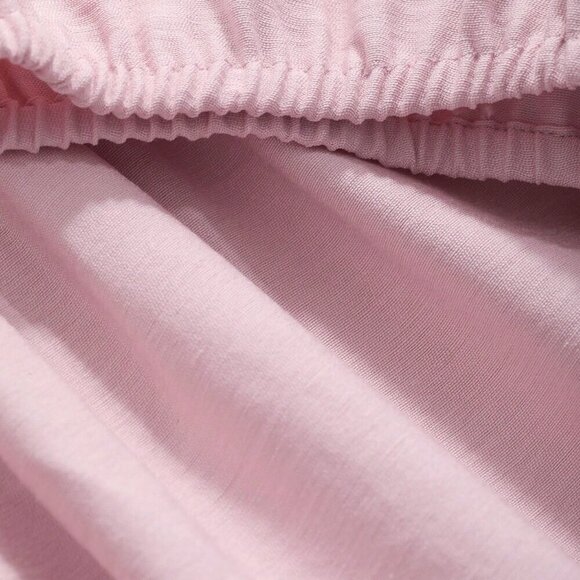 Pink Elegant Women's Summer Solid Color Off-Shoulder Short Sleeve Loose Dress - Picture 7 of 7